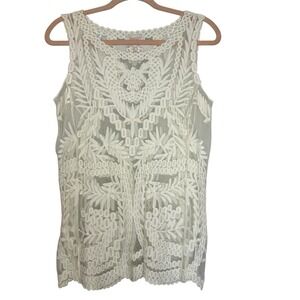 Laundry By Shelli Segal‎ Sleeveless Top Floral Size XS Sheer Overlay White Boho